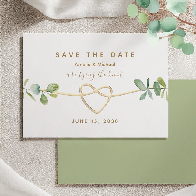 Save The Date Greenery Gold Heart Wedding (Créateur téléchargé)