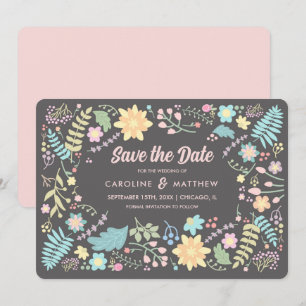 Save the Date. Grey Blush Pink Modern Floral Invitation