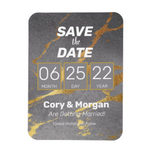 SAVE the DATE Grey & Gold Marble Look Magnet