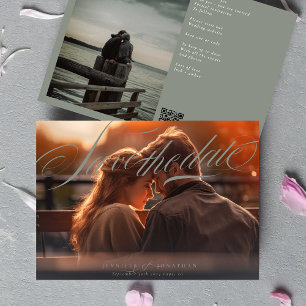 Save The Date Grey Green Classic Elegant QR Code Mariage photo