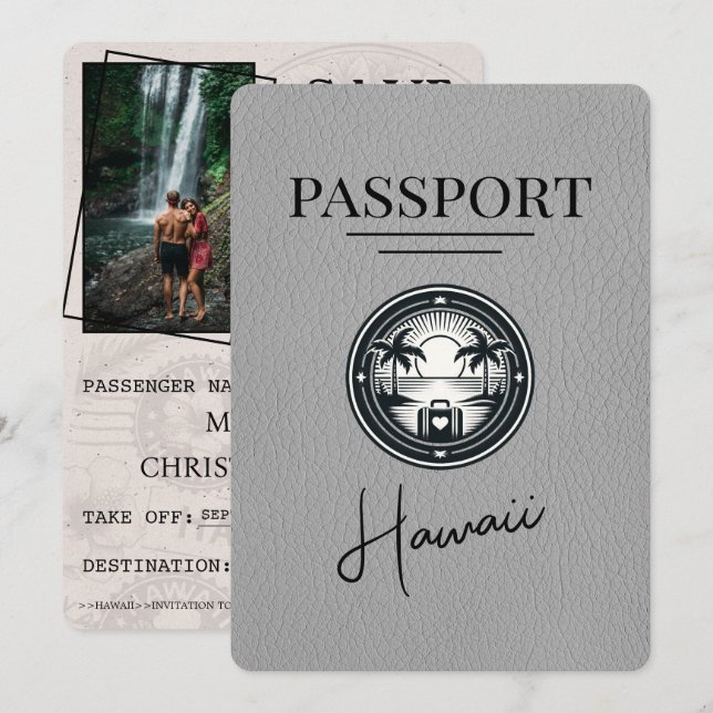 Save The Date Grey Hawaii Passeport Enregistrer La Date (Devant / Derrière)