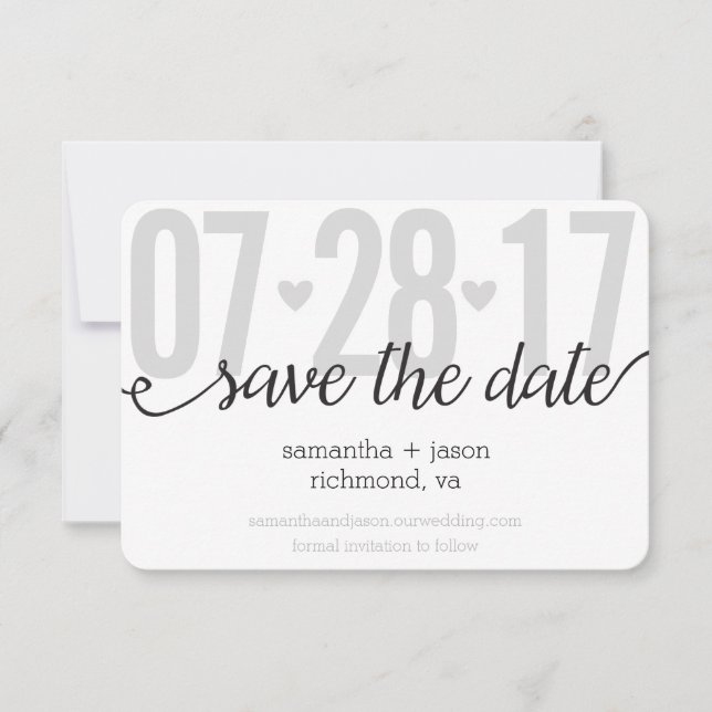 Save The Date Grey Hearts et Chevron Big Numbers Enregistrer la  (Devant)