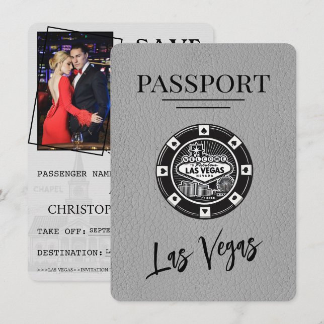 Save The Date Grey Las Vegas Passeport Enregistrer La Date (Devant / Derrière)