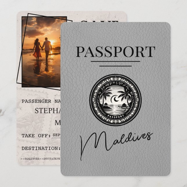 Save The Date Grey Maldives Passeport Enregistrer La Date (Devant / Derrière)