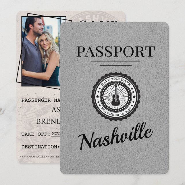 Save The Date Grey Nashville Passeport Enregistrer La Date (Devant / Derrière)
