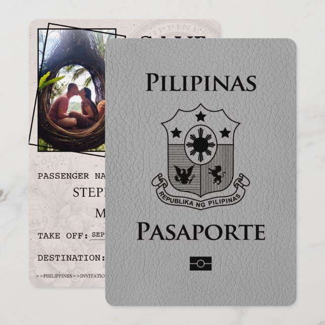 Save The Date Grey Philippines Passeport Enregistrer La Date (Devant / Derrière)