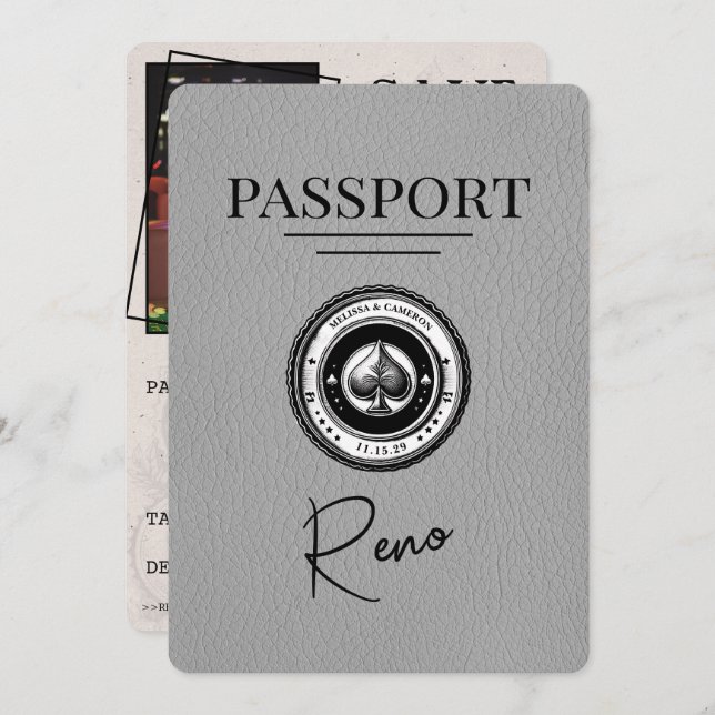Save The Date Grey Reno Passeport Enregistrer La Date (Devant / Derrière)