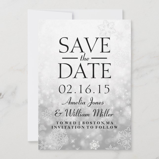 Save The Date Grey Sparkle Snowflake (Front)