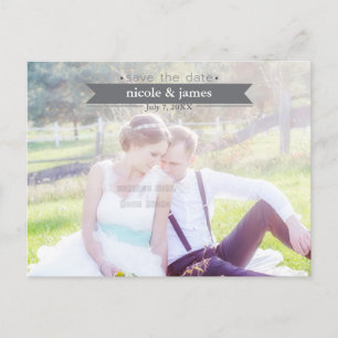 SAVE THE DATE Grey Typography Photo Postcard