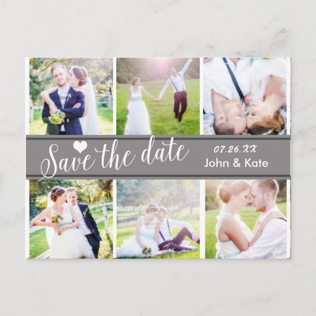 SAVE THE DATE Grey Wedding 6 PHOTO Postcard (Front)