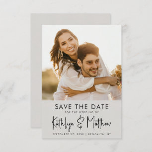 Save The Date Gris amusant Script photo moderne minimaliste Mari