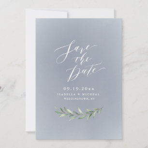 Save The Date Gris calligraphie simple rustique verdure mariage