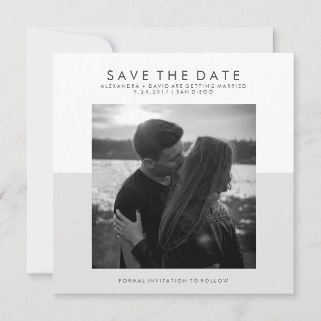 Save The Date Gris doux et blanc minimal Enregistrer la date | P (Devant)