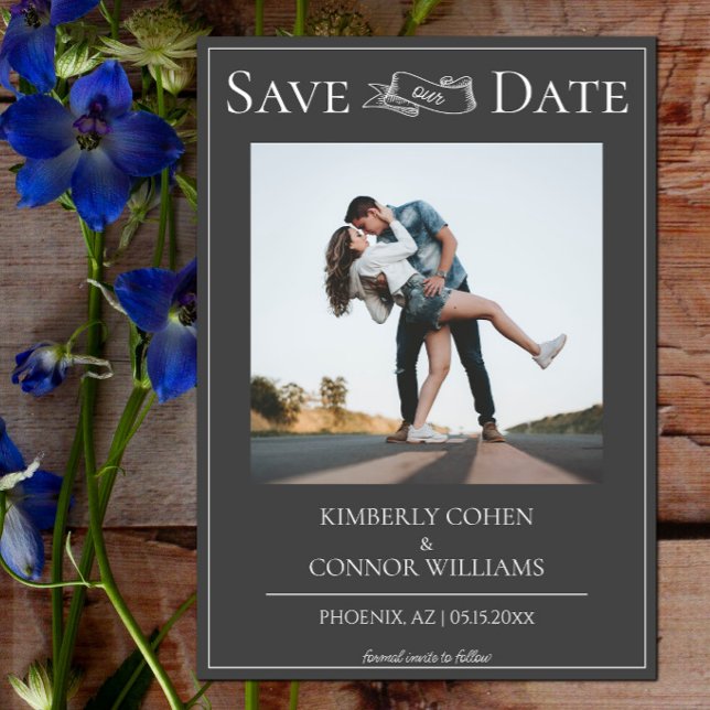 Save The Date Gris photo moderne Enregistrer la date (Gray Modern Photo Save the Date)