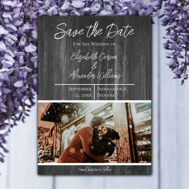 Save The Date Gris Rustique Photo Enregistrer La Date (Gray Rustic Photo Save the Date)