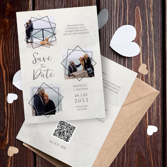 Save The Date Gris Trois Photos Collage Animaux de compagnie Chi (Créateur téléchargé)