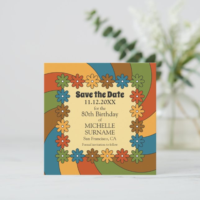 Save The Date Groovy 80th Birthday Good Vibes Retro 60s Music (Debout devant)