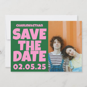 Save The Date Groovy Bold Vert Rose Rouge Funky