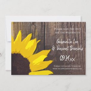 Save The Date Grotte de tournesol rustique Mariage en bois Enreg