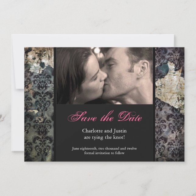 Save The Date grunge damask ; enregistrer la date (Devant)