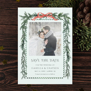 Save The Date Guirlande de pin aquarelle mariage vert menthe pho