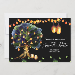 Save The Date Guirlande lumineuse arbre rustique campagne lanter