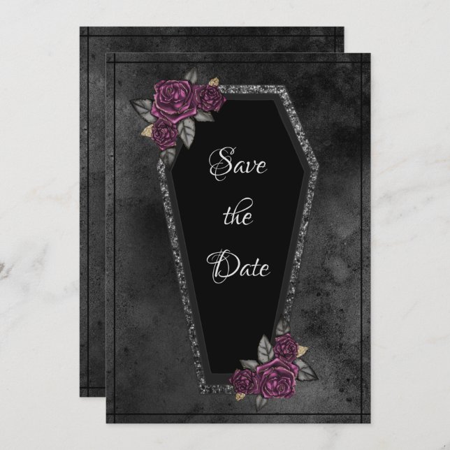 Save The Date Halloween Roses Gris Noir Café (Devant / Derrière)