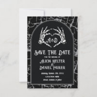 Save The Date Halloween Skeleton Heart Hands