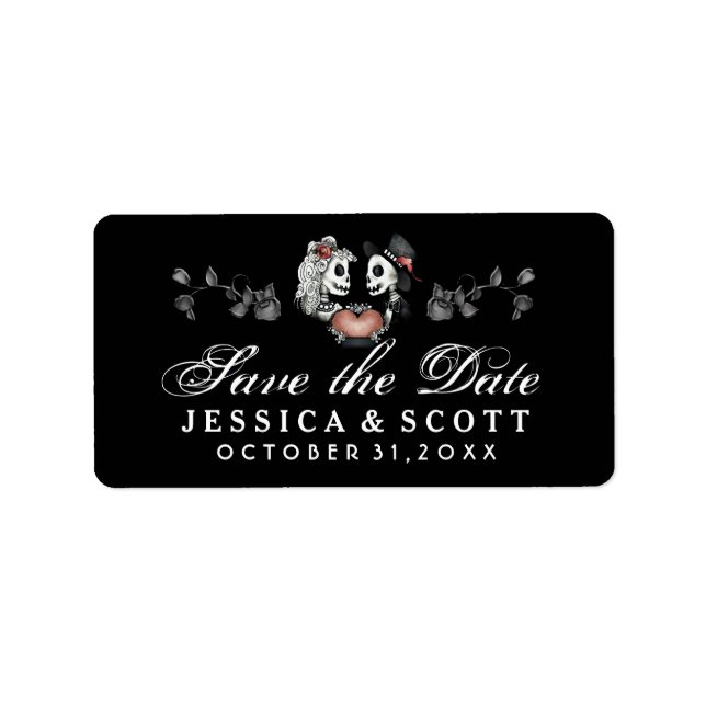 Save the Date - Halloween Skeletons & Heart Label (Front)