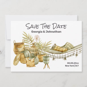 Save The Date Hamac d'été vert marron boho chic plantes