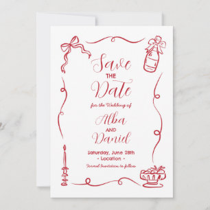 Save The Date Hand Drawn Illustrated Whimsical 