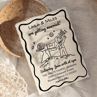 Save The Date Hand Drawn Whimsical cosmic moon wedding invite