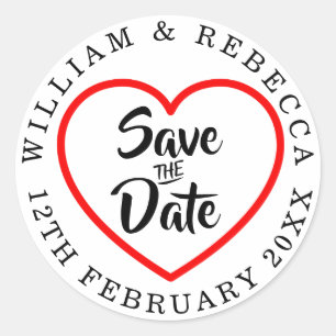 Save the Date Hand Script Heart Circular Classic Round Sticker