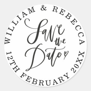 Save the Date Hand Script Heart Circular Classic Round Sticker