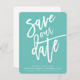 SAVE THE DATE handlettered mint fuschia white Invitation