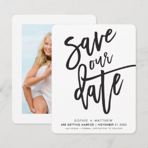 SAVE THE DATE handlettered script black white Invitation