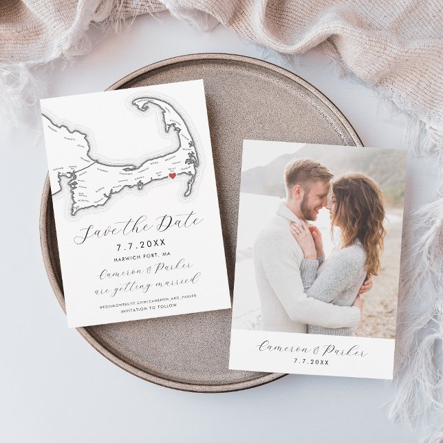Save The Date Harwich Port MA Cape Cod Map Black White Mariage (Harwich Port MA Cape Cod Map Save the Date with Photo in Elegant Modern Black and White)