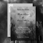 Save the Date Haunted Sky Announcement Postcard<br><div class="desc">A custom wedding or party announcement postcard with a background of a spooky Halloween sky with misty trees along a dark haunted road,  gothic ravens and a cloudy full moon. Click Customize it to change fonts,  sizing,  text and more,  even save your design for later.</div>