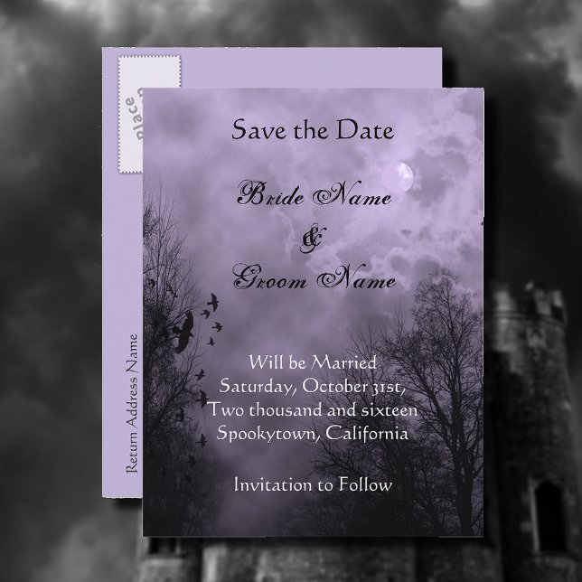 Save the Date Haunted Sky Purple Mist Postcard (Creator Uploaded)