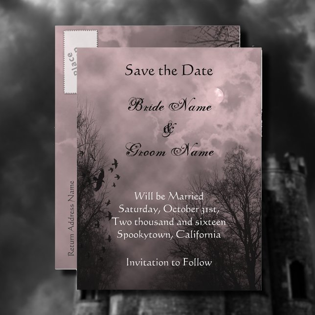Save the Date Haunted Sky Red Mist Postcard (Creator Uploaded)