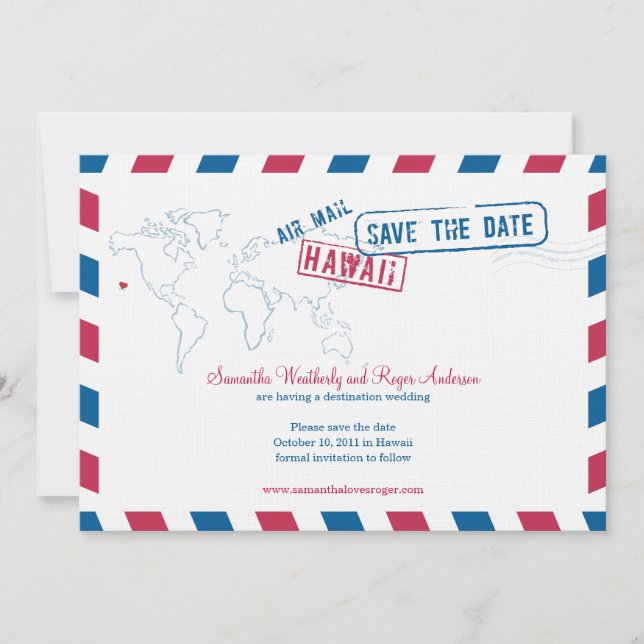 Save The Date Hawaii Air Mail Mariage Enregistrer La Date (Devant)