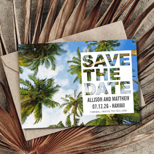 Save The Date Hawaii Palm Tree Beach Mariage Photo