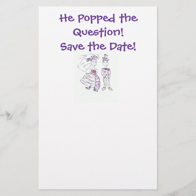 Save the Date/He Popped the Question Stationery (Front)