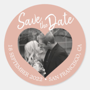Save the Date Heart Photo Dusty Pink Classic Round Sticker