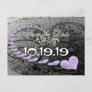 Save The Date Hearts and Swirls Lavender & Grey Announcement Postcard