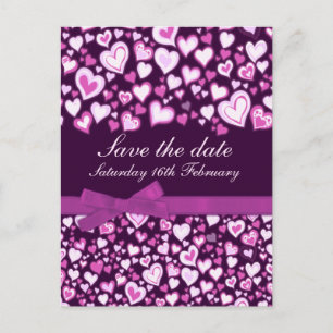 Save the date hearts & bows pink purple card
