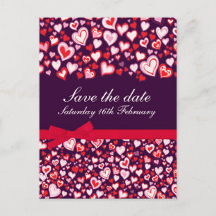 Save the date hearts & bows purple pink card