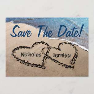 Save The Date Hearts In Sand Wedding Invitation