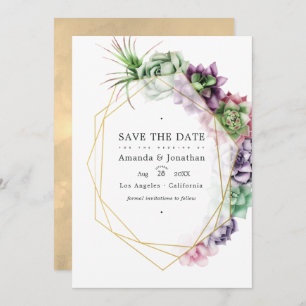 Save The Date Herbarium Géométrique Succulents Mariage de jardin