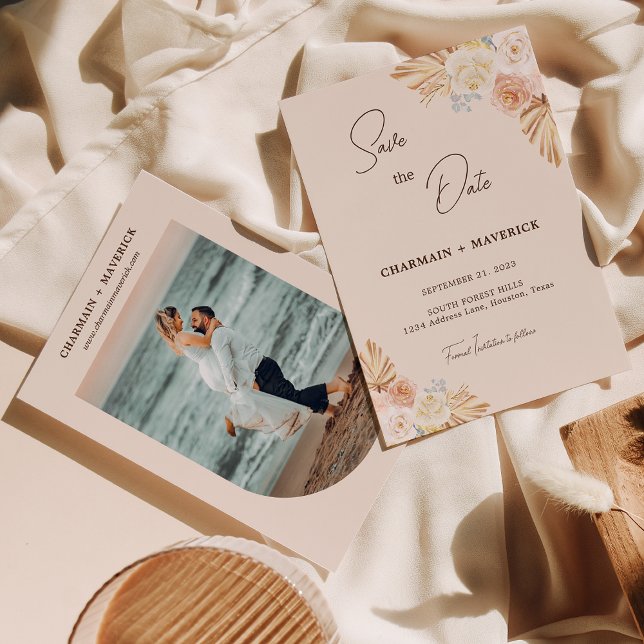 Save The Date Herbe séchée de Pampas Boho Arche  (Créateur téléchargé)